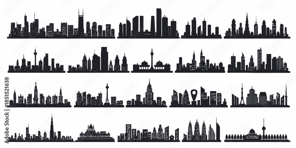 Obraz premium City skylines from around the world in black silhouette
