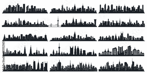 Collection of diverse city skylines in modern urban settings