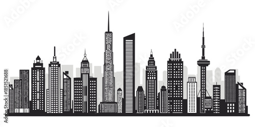 Modern city skyline with sleek skyscrapers and urban architecture