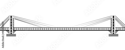 Outline of a large detailed bridge with lanterns. Side view. 3D. Vector illustration.
