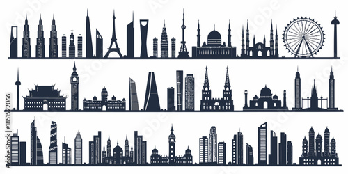 City skylines from around the world in silhouette