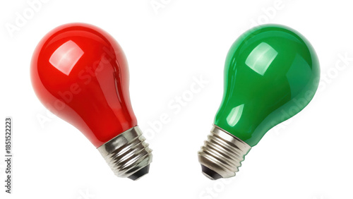Red and green light bulbs on black background