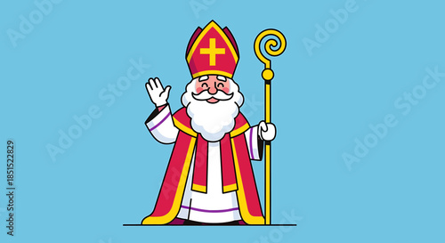 Cheerful Saint Nicholas Sinterklaas with Staff and Mitre