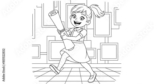 A young woman and funny dog enjoy outdoor sport in this colorful vector art illustration featuring people having fun