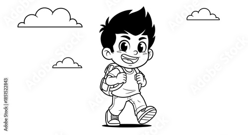 Cute cartoon vector illustration of a little girl in a red dress with a book and a smiling boy character, a fun childhood drawing of happy kids and people
