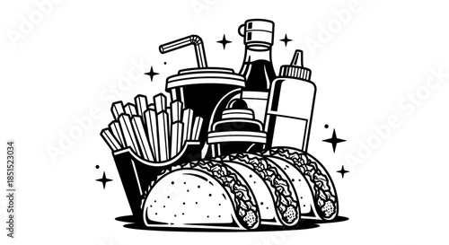 Vector illustration of a cartoon farmer with a bag standing beside a tractor, locomotive train, and construction truck machinery isolated on a white background