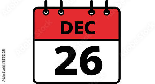 Vector calendar icon illustration showing the date 25 December on a paper page design as a Christmas holiday event reminder and yearly organizer symbol for your agenda