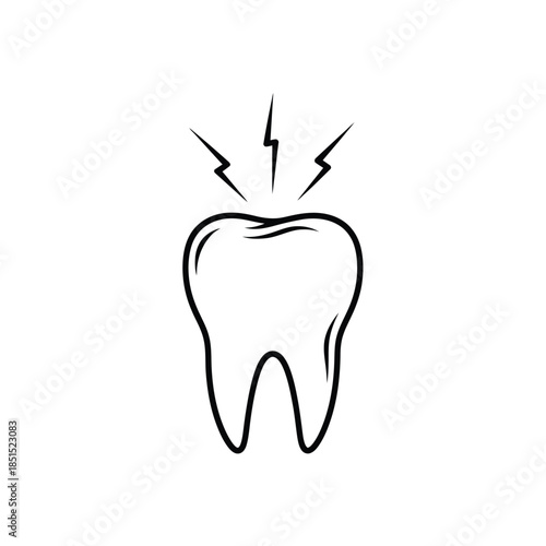 Black and white illustration of a tooth with radiating lines indicating pain or sensitivity dental health