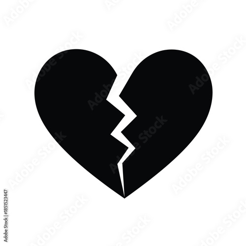 Black broken heart symbol on white background vector