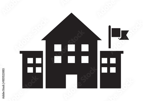 School building icon, School building silhouette vector