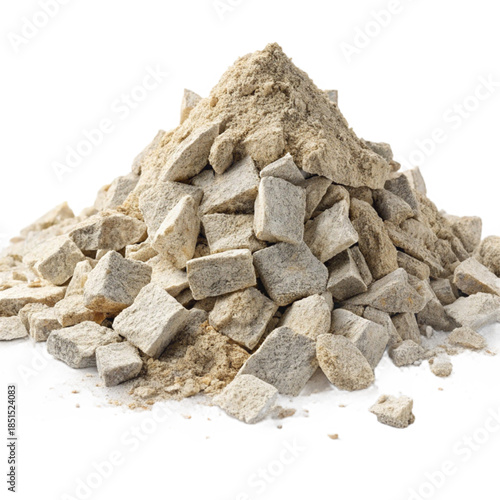 Pile of crushed stone, perfect for construction projects, landscaping, or industrial uses, providing a raw, earthy texture and versatile material resource