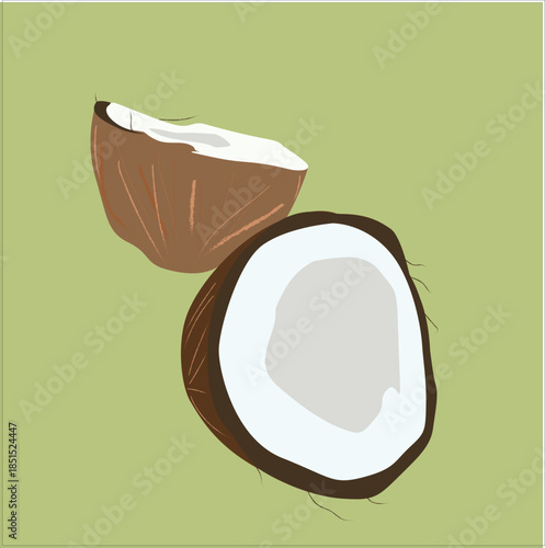 coconut. Whole Coconut, half nut, shell and slice