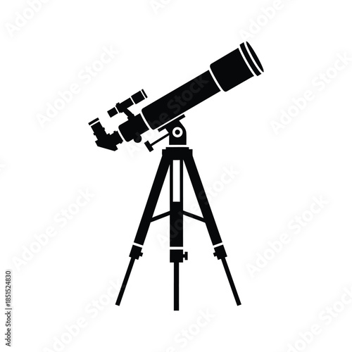 Black silhouette of a refracting telescope on a tripod astronomy science 1