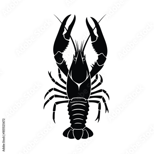 Black silhouette of a crawfish with raised claws on a white background crayfish lobster
