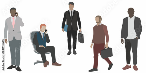 Diverse group of business professionals in modern minimalist vector illustration