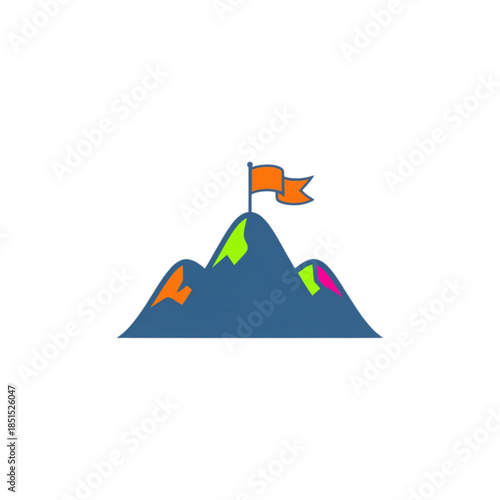 Mountain Silhouette with Flag on White