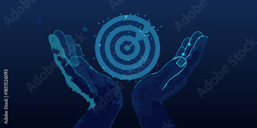 Hands cradling a glowing spiral of light in a dark blue space