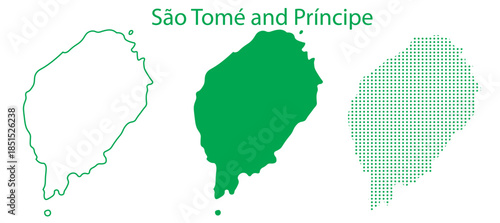 São Tomé and Príncipe Map Vector Set, Africa Outline Silhouette Dotted Green Shapes, São Tomé and Príncipe Country Infographic Template