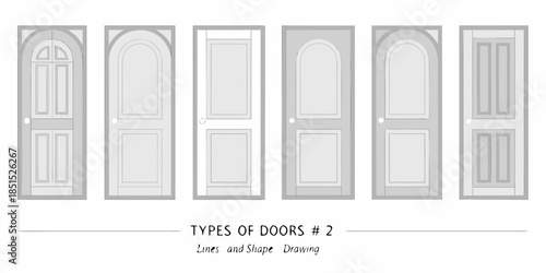 Various architectural door designs and shapes illustrated in a simple drawing