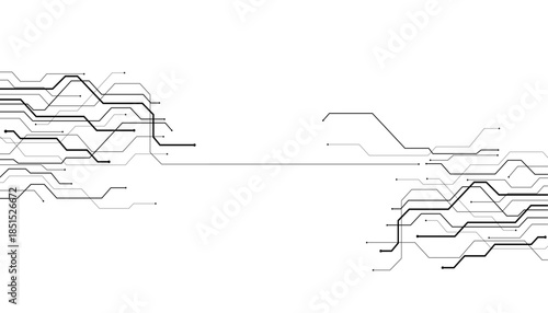 Technology black circuit diagram concept. High-tech circuit board connection system.Vector abstract technology on a white background.