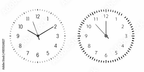 Two analog clocks displaying different times on a white background