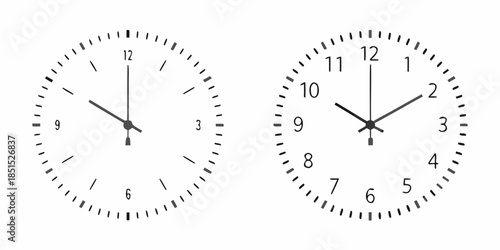 Two analog clocks displaying different times on a white background