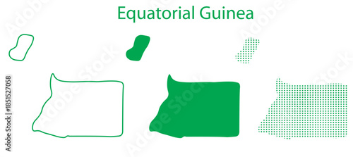 Equatorial Guinea Map Vector Set, Central Africa Outline Silhouette Dotted Green Shapes, Equatorial Guinea Country Infographic Template, Editable EPS Equatorial Guinea Geography