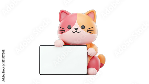Cute Cat Holding Blank Sign - Advertisement Concept