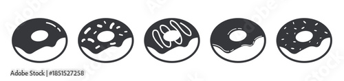 Bundle collection of donut pictogram icons featuring assorted toppings including chocolate, nuts, sprinkles, and cheese, perfect for bakery design projects.