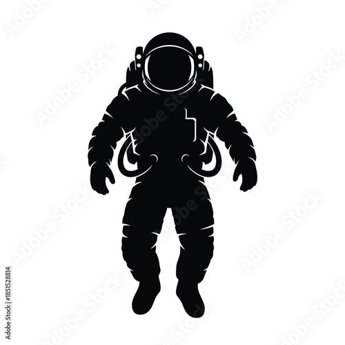 Black silhouette of an astronaut in a spacesuit floating against a white background vector