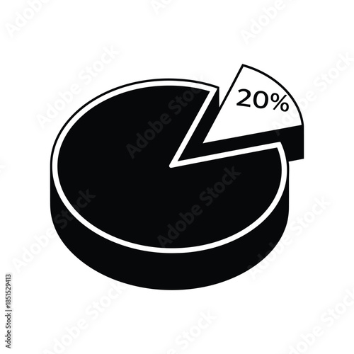 3D Pie Chart Icon showing 20 Percent Segment for Business Data Visualization