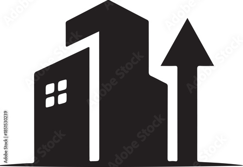 Black and white stylized cat silhouette with whiskers and windows on a building