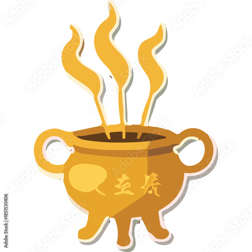Golden Incense Burner with Smoke - Vector Illustration