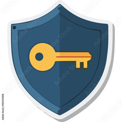 Golden Key on Blue Shield Icon - Security and Access Symbol