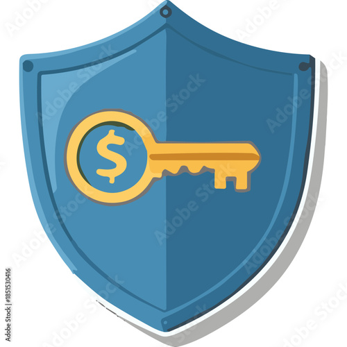 Golden Key with Dollar Sign on Blue Shield Icon