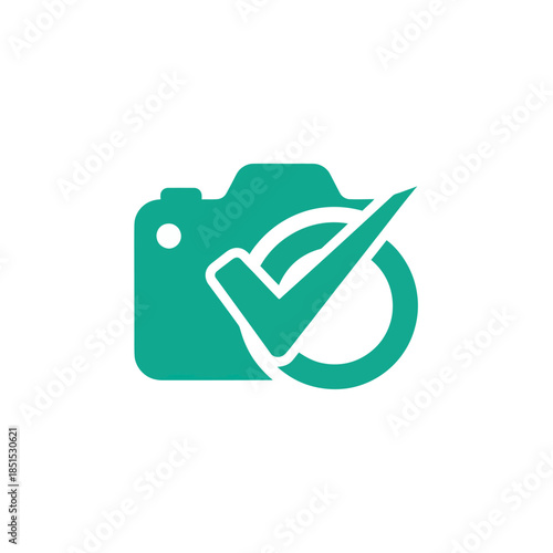 Camera with Check Mark - Symbol of Photography Approval and Quality.