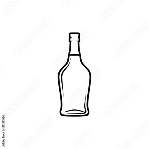 Elegant Liquor Bottle Outline Illustration on White Background.