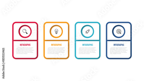 Process business infographic thin line with square template design with icons and 4 options or steps.