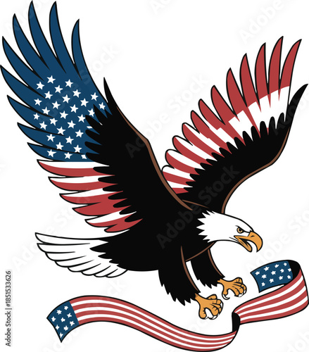 Bald Eagle with American Flag Wings 4th of July Patriotic Vector