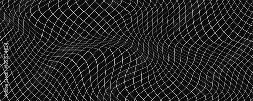 A 3D model of a fishing net with intricate small circles and lines, designed for lightweight use. The white net stands out against the black background, highlighting its detailed contour.