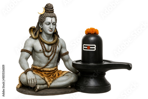Lord Shiva Statue with Sacred Shivling Isolated on a Transparent Background