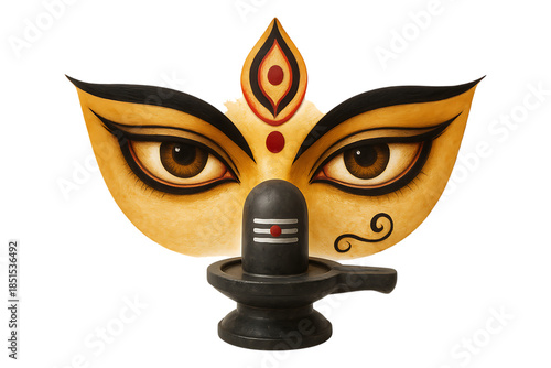 Powerful Hindu Goddess Durga Vision with Spiritual Lingam Isolated on a Transparent Background