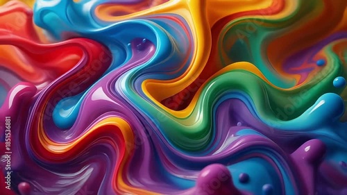 Liquid colors such as red, blue, yellow, green, and purple flow together dynamically. The motion feels lively and smooth