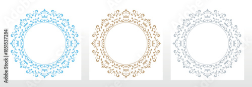 Set of decorative frames Elegant vector element for design in Eastern style, place for text. Floral colored borders. Lace illustration for invitations and greeting cards