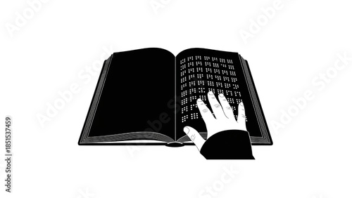 hand reading braille book icon silhouette for blind and visually impaired