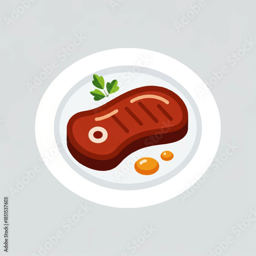 A grilled steak served with garnish on a plate in a restaurant setting