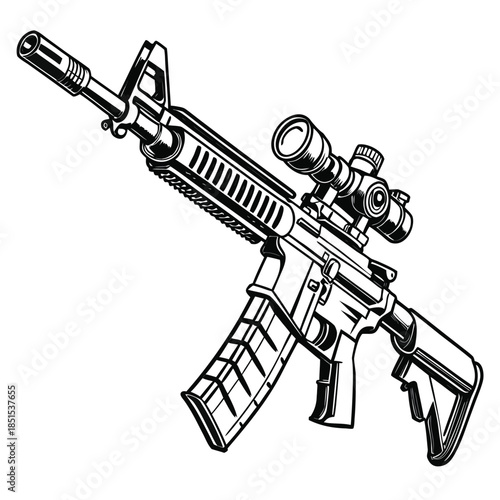 Illustration of assault rifle with scope illustration