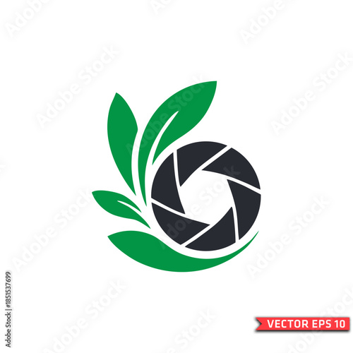 Green Photography Lens and Leaf Logo - Vector EPS10