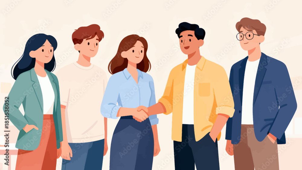 Obraz premium A group of people are shaking hands in a business setting. Scene is professional and friendly