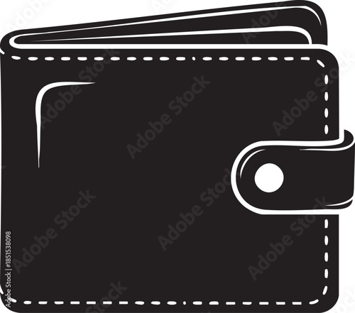 Black silhouette of a closed wallet with a snap closure and stitched detail vector